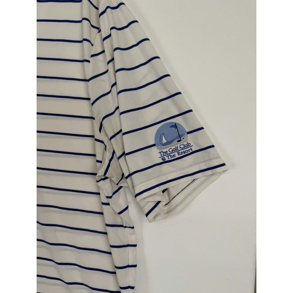 RLX Ralph Lauren Polo Shirt Mens Large Blue Striped The Golf Club @‎ The resort